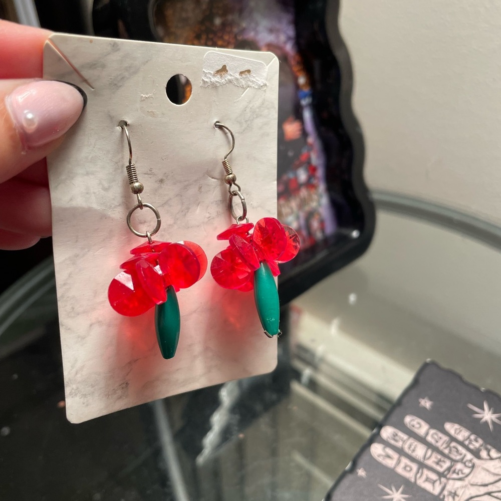 Red and Green Flower Earrings